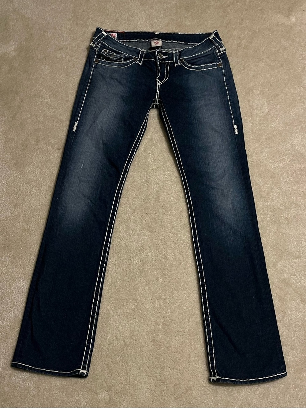 Y2K low rise True Religion Dark Billy Jeans with White Stitching